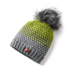 Bonnet pompom, gris-vert