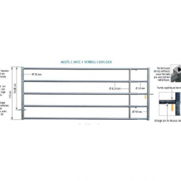 Barrière herbage 5/6m AR+AV+1verrou auto